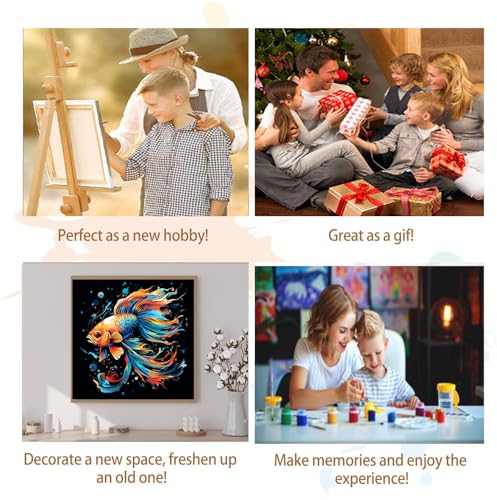 Artunion Framed Paint by Numbers Kit for Adults Beginners & Kids Ages 8-12, Abstract Koi Fish Paint by Number with Frame, Animal Paint by Numbers Kit on Canvas 10 * 10 Inch Without Easel - color: ZXT-397-F