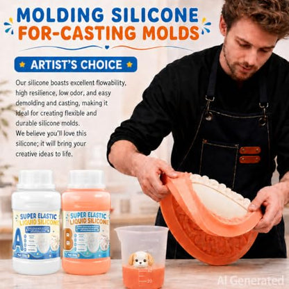 Silicone Molds Making Kit 10A Elastic Liquid Fast Cure | Silicone Rubber Liquid 1:1 Mixture, Flexible Easy to Demold for Casting Molds of Resin Soap Candle Wax, 17.6oz, Orange