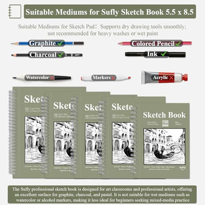 SuFly Small Sketchbook, Sketch Book 5.5 X 8.5, Pack of 1 (68lb/100gsm), 100 Sheets Artist Sketch Pad, Acid Free Drawing Paper, Art Paper for Drawing and Painting & Adults. - color: Green, size: 5.5-x-8.5-inch:1 Pack