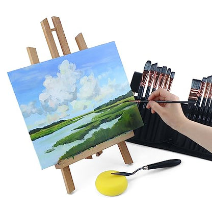 Transon 20Pcs Art Paint Brush Kit with Storage Case, 16 Brushes + Foam Brush Spatula Sponge for Acrylic Oil Watercolor Gouache, Adults Teens Beginners Art Supplies - color: Black