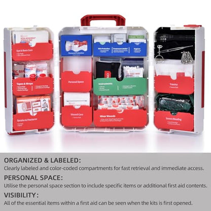Large First Aid Kit for Business- Plastic Wall Mounted First Aid Box,Hard Case First Aid Kit, Emergency Kit for Car,Home,Offices - 408 Piece - color: White