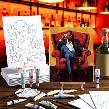 Zhanmai 88 Pcs 8 x 10 Inch Pre Drawn Canvas for Painting Kit Pre Stretched Canvas for Sip and Paint Party Favor Coloring DIY Virtual Party Birthday Gifts Adult's Date Night(Fashion Couples) - style: Fashion Couples