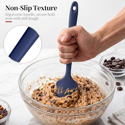600ºF Heat Resistant Silicone Spatula Spoonula Set of 2, Blue | High Heat Food Safe Kitchen Use Scraper for Cooking Baking Mixing Scraping Stirring Cake Nonstick Cookware Pan Bowl - color: Midnight Blue, size: Large/Spoon Spatula - 2pcs