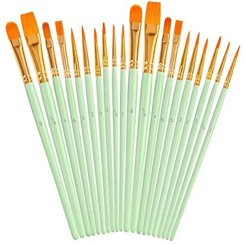 Soucolor Acrylic Paint Brushes Set,20 Pcs Pointed Tip Artist Paintbrushes | Acrylic Painting Oil Watercolor Canvas Boards Rock Body Face Nail Art, Halloween Pumpkin Ceramic Crafts Supplies - color: Mint Green, size: 20-Pack