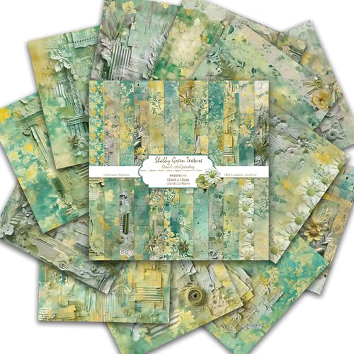 Scrapbook Paper 12x12 Inch, Double-Sided Decorative Craft Paper (Green) | 24 Sheets/24 Designs Wooden-free Vintage Patterned Background Paper for DIY Card Making, Junk Journal,Collage Album Decor - color: Green