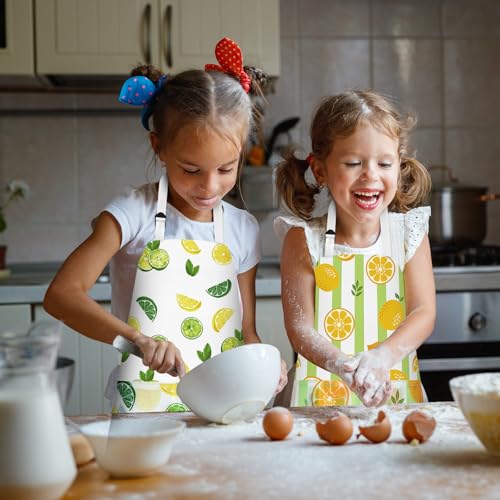 PLULON 4 Pcs Kids Apron Lemonade Stand Supplies for Kids, Kids Lemon Apron with Pockets Adjustable Strap Lemonade Stand Kids Aprons Bulk for Painting Cooking, 3-8 Years - color: Yellow Lemon