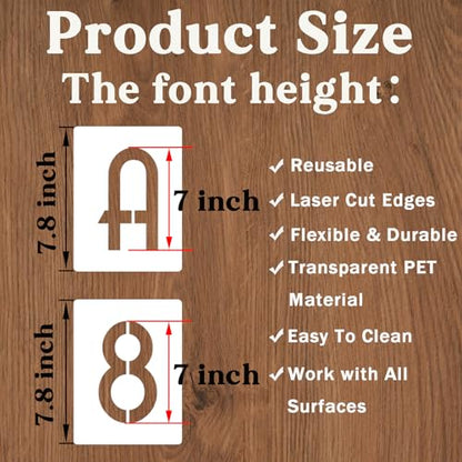 YEAJON 7 Inch Letter Stencils and Numbers, 42 Pcs Alphabet Drawing Stencils, Reusable Plastic Craft Templates for Painting on Wood, Wall, Fabric, Rock, Signage - size: 7 Inch
