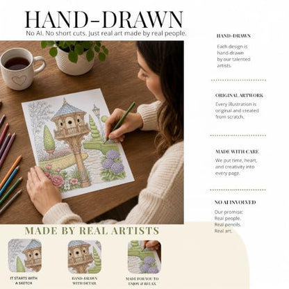 Cozy Vibes: Adult Coloring Book for Women with Whimsical Birdhouses