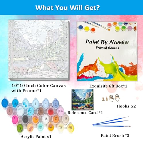 Artunion Framed Paint by Numbers Kit for Adults Beginners & Kids Ages 8-12,Camping National Parks Paint by Number with Frame,Landscape Paint by Numbers Kit on Canvas 10 * 10 Inch Without Easel - color: ZXT-270-F