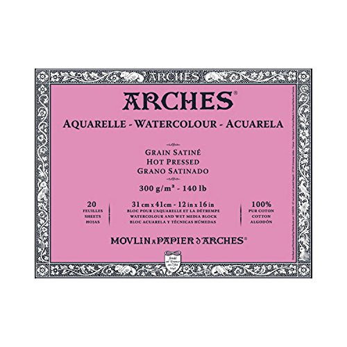 Arches Watercolor Paper Block, Hot Press, 12" x 16", 140 pound - size: 12"x16", style: Hot Press