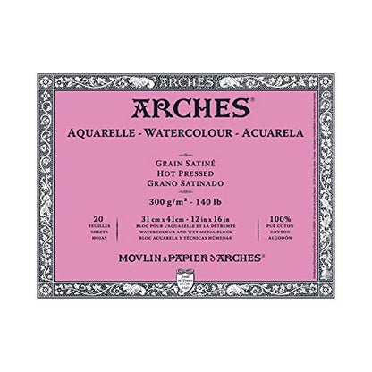 Arches Watercolor Paper Block, Hot Press, 12" x 16", 140 pound - size: 12"x16", style: Hot Press