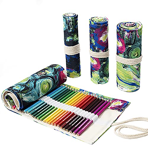 Funny live 36/48/72 Slots Colored Pencil Wrap Pencils Roll Holder Coloring Pencils Organizer Holder Colored Pen Paint Brush Storage Pouch Portable for Artist Student (Ink painting, 36 Slots) - color: Ink painting, size: 36 Slots