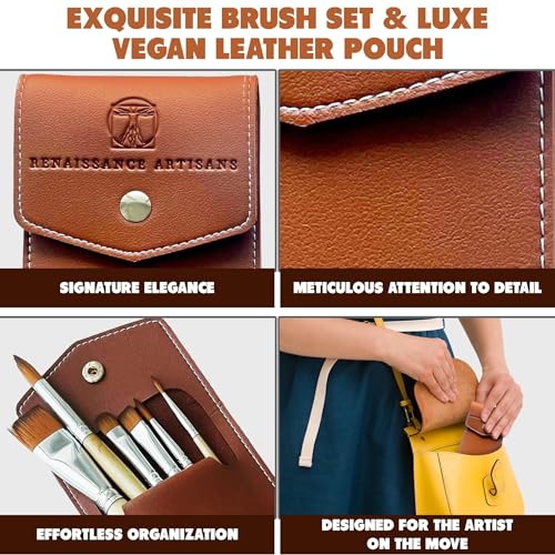 Travel Watercolor Brush Set - 6 Short Handle Paint Brushes with Travel Case - Kolinsky Style Synthetic Sable for Watercolor, Gouache & Plein Air Painting - Artist Gift