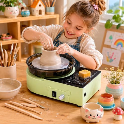 Pottery Wheel Machine with Foot Pedal, 6" Turntable Two-Way Rotation Clay Wheel，Electric Ceramic Forming Machine with Detachable Basin,DIY Clay Potter's Wheel Kit for Kids and Beginners Adults at Home