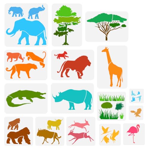 FINGERINSPIRE 16PCS African Animal Stencils for Painting Plants Stencils - color: African Animalss - 16 Pcs