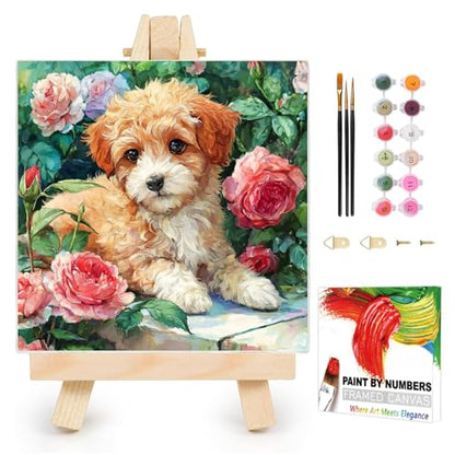 AUKELHJ Framed Paint by Numbers Kit for Adults, Dog, 10x10 inch - color: 07-Dog