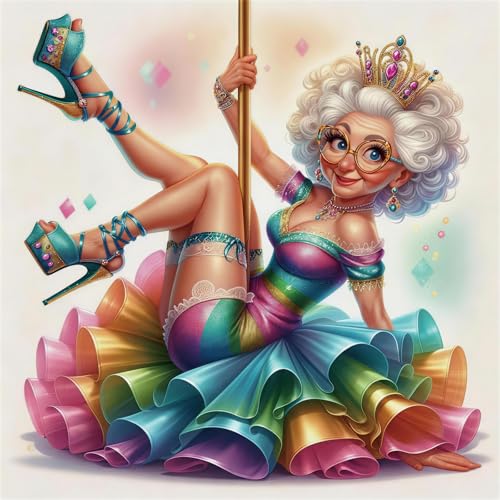 5D Diamond Painting Kits For Beginners Diamond Painting Kit for Adults Funny Grandma Full Drill Diamond Art Kit Colorful Pole Dance Lady DIY Wall Decor 14x14 Inch - color: FYZZ-153