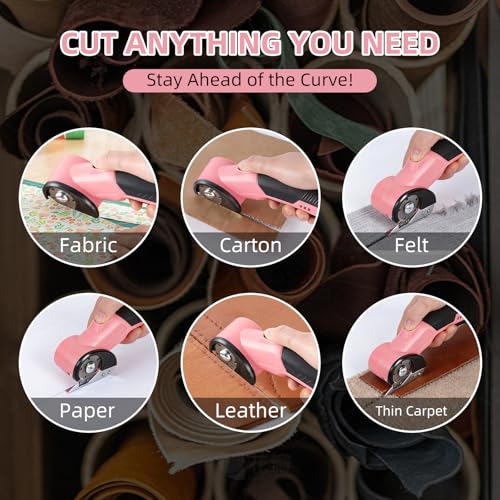 Cordless Electric Scissors, 4.2V 2000mAh Mini Rechargeable Cardboard Rotary Cutter, Effortless Cutting with LED Light & Safety Lock 2 Blades Box Cutter for Fabric Carpet Carton Plastic Leather Cloth