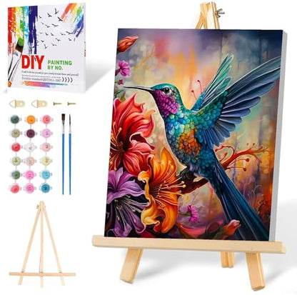 Mowana Paint by Numbers Kit for Adults Framed Canvas - with Wooden Easel, Adults' Paint-by-Number Kits Bird DIY Acrylic Oil Painting Kits Arts Crafts 7.8x11.8inch - color: Bird