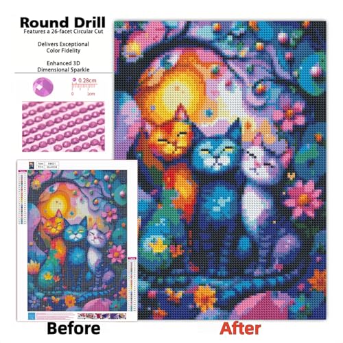 Diamond Art Kits for Adults,Colorful Cat and Flower Diamond Painting - color: KM531-1