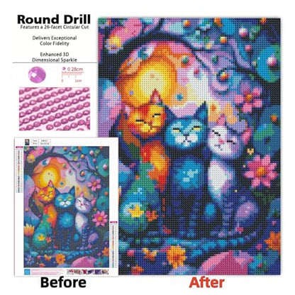 Diamond Art Kits for Adults,Colorful Cat and Flower Diamond Painting - color: KM531-1
