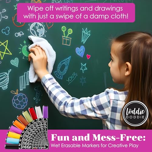 Loddie Doddie Liquid Chalk Markers, Window Markers, Earth Tones, 10 Pack | Flip from Fine to Broad Lines, For Classroom Displays & Home Offices, On Windows, Mirrors & Car Glass, Erasable Glass Markers - size: 1 Count (Pack of 10)