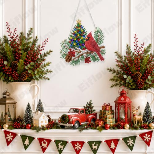 Eiflow Acrylic Pearl Diamond Art Hanging Kit for Adults, DIY Christmas Diamonds Painting Door Hanger Board Kit, Diamond Art Pearl Painting Pendant Ornament (Cardinal) - color: Cardinal