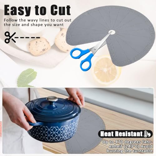 2 PCS 26" Lazy Susan Shelf Liner, Jaxbo Silicone Lazy Susan Liner for Dual Tier Pie Cut Organizer,Non-Slip Thermal Protection Mat - color: Gray