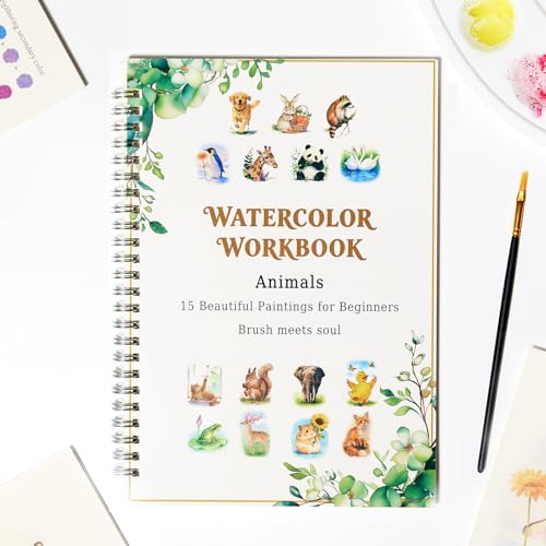 15 Beautiful Animal Watercolor Workbook for Adults Beginner | Adult Coloring Books, Beginner Watercolor Workbooks, Step-by-step Easy Coloring Book, Cute Sketchbook, Book Only - color: c-animal