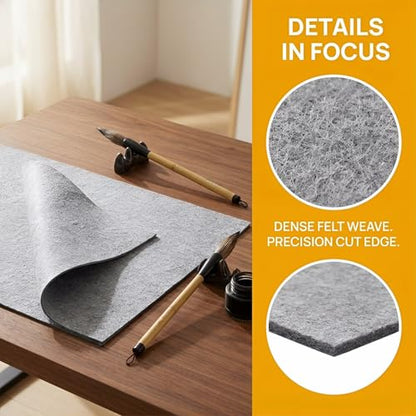 Uonlytech Chinese Calligraphy Felt Mat 23.62 X 15.74 in Student Writing Mat for Rice Paper Watercolor and Drawing Portable Desk Pad for Painting Practice