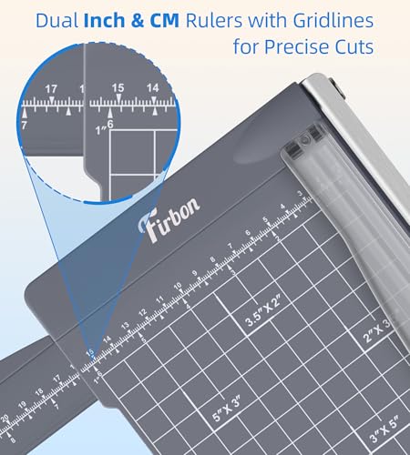 Firbon 12" Guillotine Paper Cutter with Hidden Ruler, Compact Paper Trimmer | 12-Sheet Capacity | Gray | Dual Scales | Paper, Cardstock & Photo Trimming | Scrapbooking Crafts | Office, Home & Studio Use - color: Gray