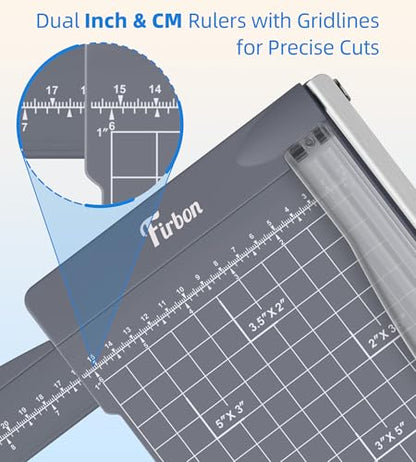 Firbon 12" Guillotine Paper Cutter with Hidden Ruler, Compact Paper Trimmer | 12-Sheet Capacity | Gray | Dual Scales | Paper, Cardstock & Photo Trimming | Scrapbooking Crafts | Office, Home & Studio Use - color: Gray