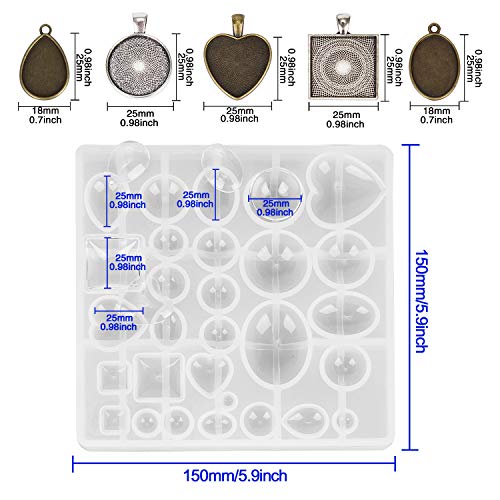 31Pcs Resin Molds Jewelry Making Kit Pendant Trays with Silicone Molds - color: 30Pcs Metal Pendant+1 Pc Silicone Casting Molds