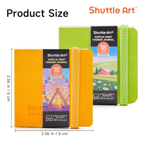 Shuttle Art Small Sketchbook for Acrylic Paint Marker - 2 Pack (36 Sheets Total) 2.36x2.36 Watercolor Journal with 140LB (300 GSM) Paper, Acrylic Paint Marker Journal for FlipFunAlong - size: 2.36×2.36 in