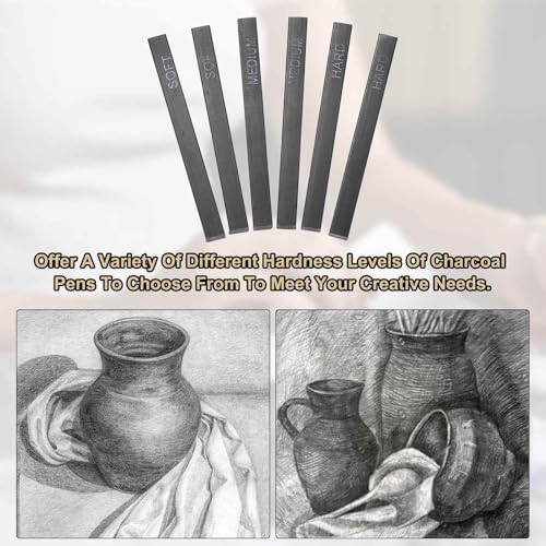 MECCANIXITY Compressed Charcoal Sticks, Medium Grade Square Vine Charcoal Sticks Set Art Supplies for Painting Drawing Sketching Shading Artists Beginners(Pack of 6) - style: Medium