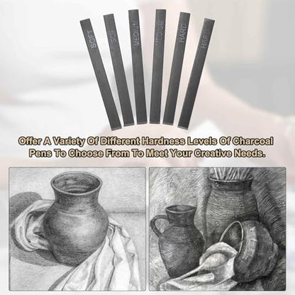 MECCANIXITY Compressed Charcoal Sticks, Medium Grade Square Vine Charcoal Sticks Set Art Supplies for Painting Drawing Sketching Shading Artists Beginners(Pack of 6) - style: Medium