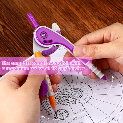 Zonon 1 Set Plastic Geometry Math Set 7 Pcs Includes 6'' / 4 '' Protractor, Drawing Compass, 45/60 Degree Triangle Rulers, 12'' / 6'' Math Ruler Transparent for Office Supplies(Purple) - color: Purple