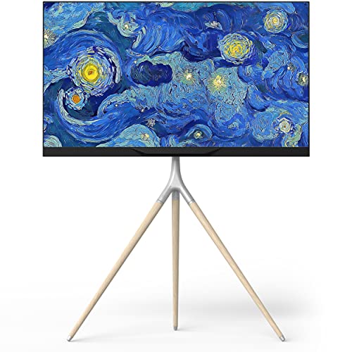 ONKRON Easel TV Stand for 32-65 Inch Screen up to 77 lbs, Swivel TV Tripod Stand, Adjustable Height, Corner TV Floor Mount max VESA 400x400, Modern Floor TV Stand with Wooden Legs, White - color: White