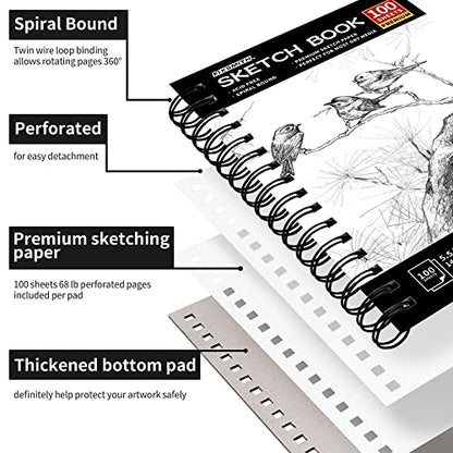 FIXSMITH 5.5"X8.5" Sketch Book, 200 Sheets(68 lb/100gsm) Sketchbook,2 Pack | Acid Free Drawing Paper | Spiral Bound Artist Sketch Pad | for Kids, Beginners, Artists & Professionals | Bright White - color: Black, size: 5.5"x8.5"-2 Pack