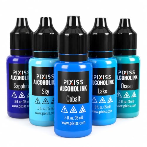Pixiss Blue Alcohol Ink Set - 5 Shades of Highly Saturated Alcohol Ink for Epoxy Resin Supplies, Yupo Paper, Tumblers, Coasters - Resin Colorant for Epoxy Resin and Resin Art Supplies