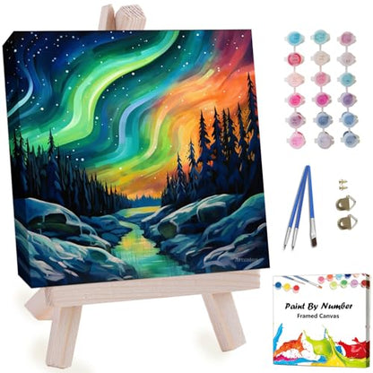 Artunion Framed Paint by Numbers Kit for Adults Beginners & Kids Ages 8-12,Aurora Paint by Number with Frame,Northern Lights Paint by Numbers Kit on Canvas 10 * 10 Inch Without Easel - color: ZXT-335-F