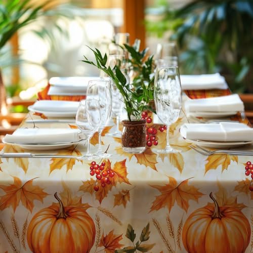 Niuara Fall Pumpkin Plastic Table Cloth Disposable, 4 Pack, 54 x 108 in | Rectangle, 6 ft Tables, Fall Thanksgiving Party, Holiday Gathering - color: Fall Pumpkin, size: 54" x 108" - 4 Packs