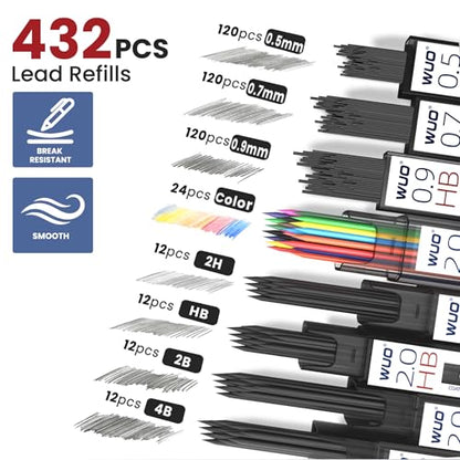 WUO 36PCS Art Mechanical Pencil Set with Storage Case, Metal Drawing Pencil - color: Black+Silver1 - 3 Sizes + 2.0mm