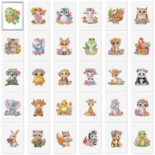 Xuhal 30 Pcs Animals Mini Diamond Art Kits for Adults Small Diamond Painting Kits 5d DIY Watercolor Flower Rhinestones Crafts Full Round Drill Gem Art Cardboard for Beginner Home Wall Decor Gift - style: Classic