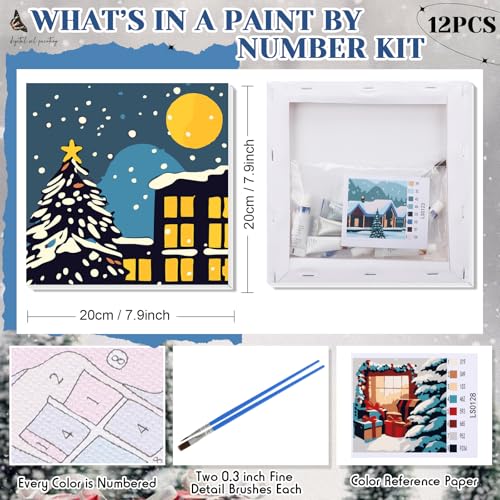 Nezyo 12 Sets Paint by Numbers Kit with Frame for Adult, 8 X 8 Inch - style: Winter