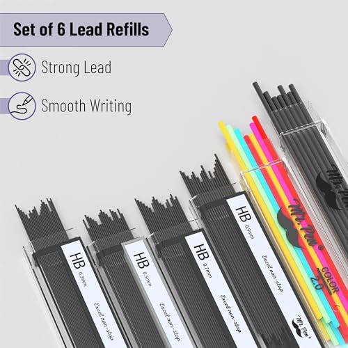 Mr. Pen- Metal Mechanical Pencil in Leather Case, 5 Pack, 5 Sizes, 0.3, 0.5 | 0.7, 0.9 & 2mm, 6x Tubes Lead Refill, Erasers & Sharpener for School Supplies, Note Taking, Drawing, Fathers Day Gift