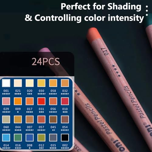 Artist Soft Pastel Chalk Pencils - 24 Color Set for Portrait & Figure Drawing Premium Blendable Pastels for Mixed Media Art,Layering Techniques & Traditional,Pastel Painting,Lightfast Pigments