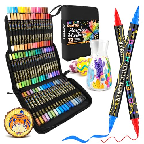 Betem 72 Colors Paint Markers for Glass, Dual Tip Acrylic Paint Pens - color: 72 Colors