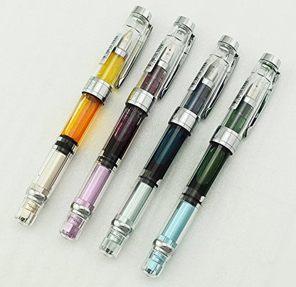Lanxivi Yongsheng 3008 Piston Fountain Pen EF Extra Fine Nib,Transparent SilverTrim 4 Colors Set - color: 3008 Silver Trim EF