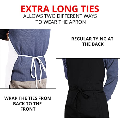 Utopia Kitchen 2 Pack Bib Apron, Adjustable with 2 Pockets, Water and Oil Resistant, Cooking Kitchen Chef Apron for Women Men - color: Black & White